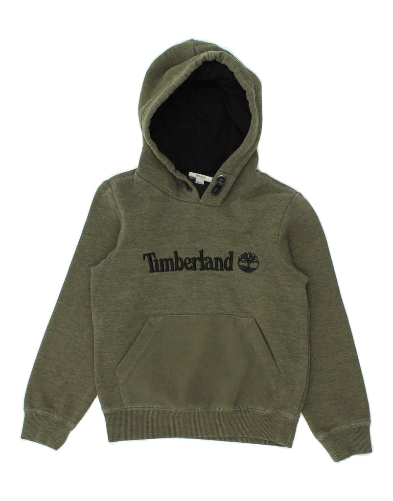 TIMBERLAND Boys Graphic Hoodie Jumper 7-8 Years Green Cotton | Vintage Timberland | Thrift | Second-Hand Timberland | Used Clothing | Messina Hembry 