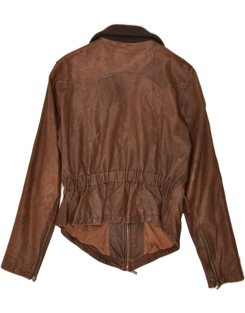 STEFANEL Womens Leather Jacket UK 10 Small Brown Vintage Stefanel and Second-Hand Stefanel from Messina Hembry 