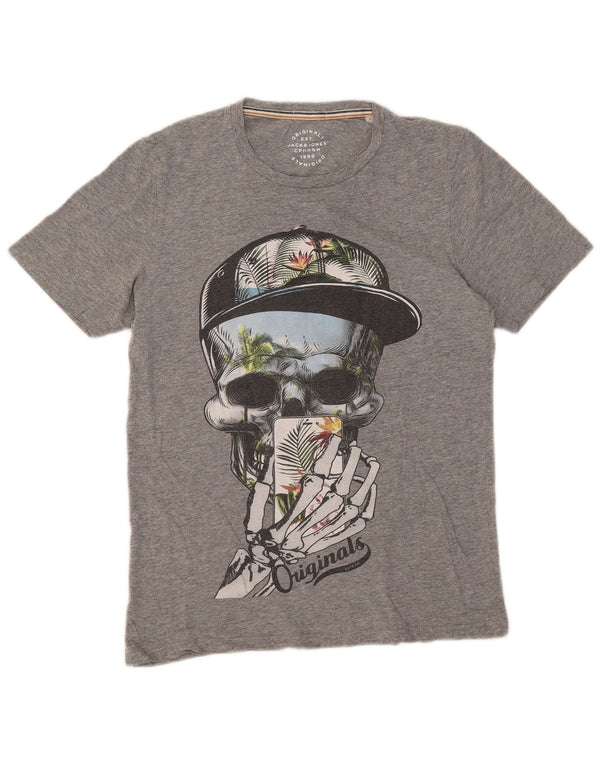 JACK & JONES Mens Graphic T-Shirt Top Small Grey Flecked