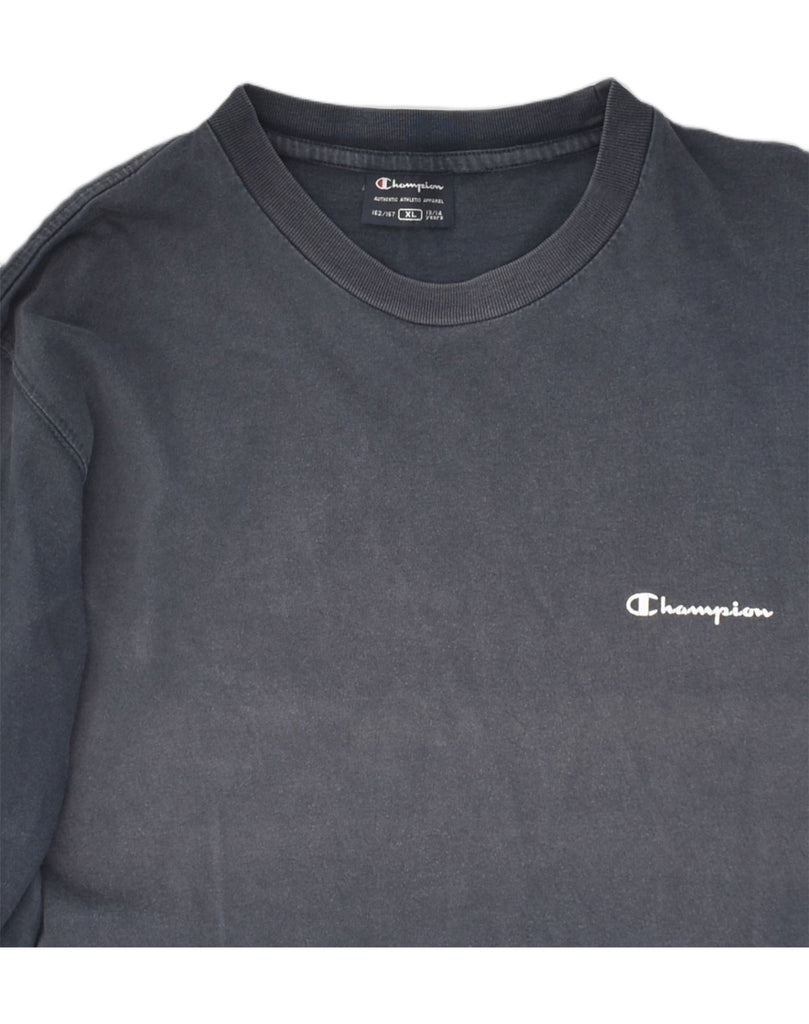 CHAMPION Boys Top Long Sleeve 13-14 Years XL Navy Blue Cotton | Vintage Champion | Thrift | Second-Hand Champion | Used Clothing | Messina Hembry 