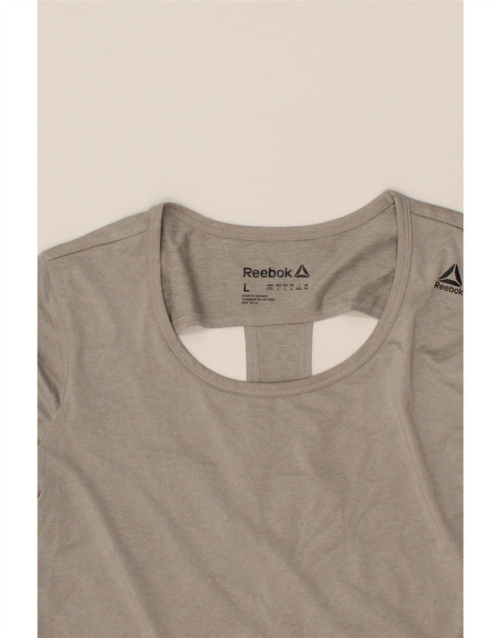 REEBOK Womens Top Long Sleeve UK 14 Medium  Beige Polyester Vintage Reebok and Second-Hand Reebok from Messina Hembry 