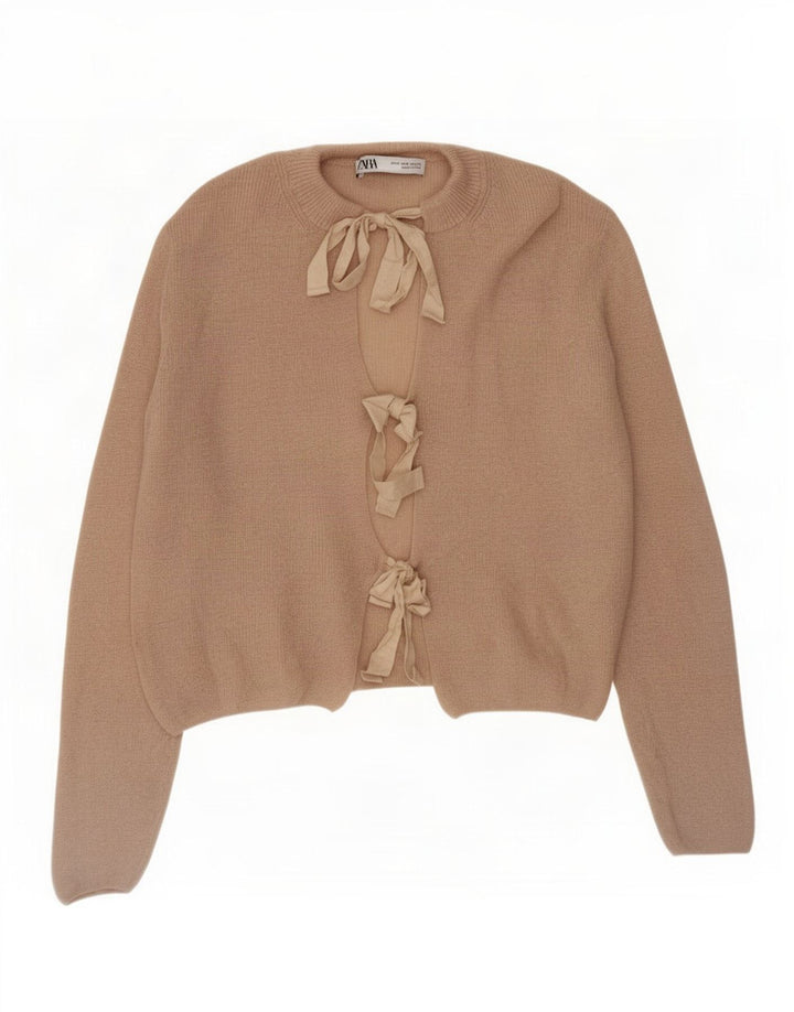 Zara Womens Crop Cardigan Sweater UK 14 Medium Beige Polyamide