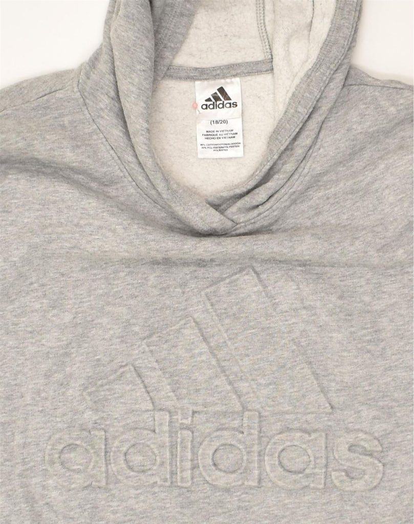 ADIDAS Boys Graphic Hoodie Jumper 15-16 Years XL Grey Cotton | Vintage Adidas | Thrift | Second-Hand Adidas | Used Clothing | Messina Hembry 