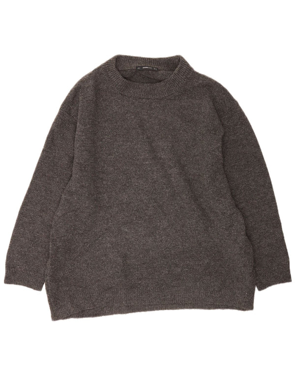 Zara Womens Oversized Crew Neck Jumper Sweater UK 14 Medium Grey