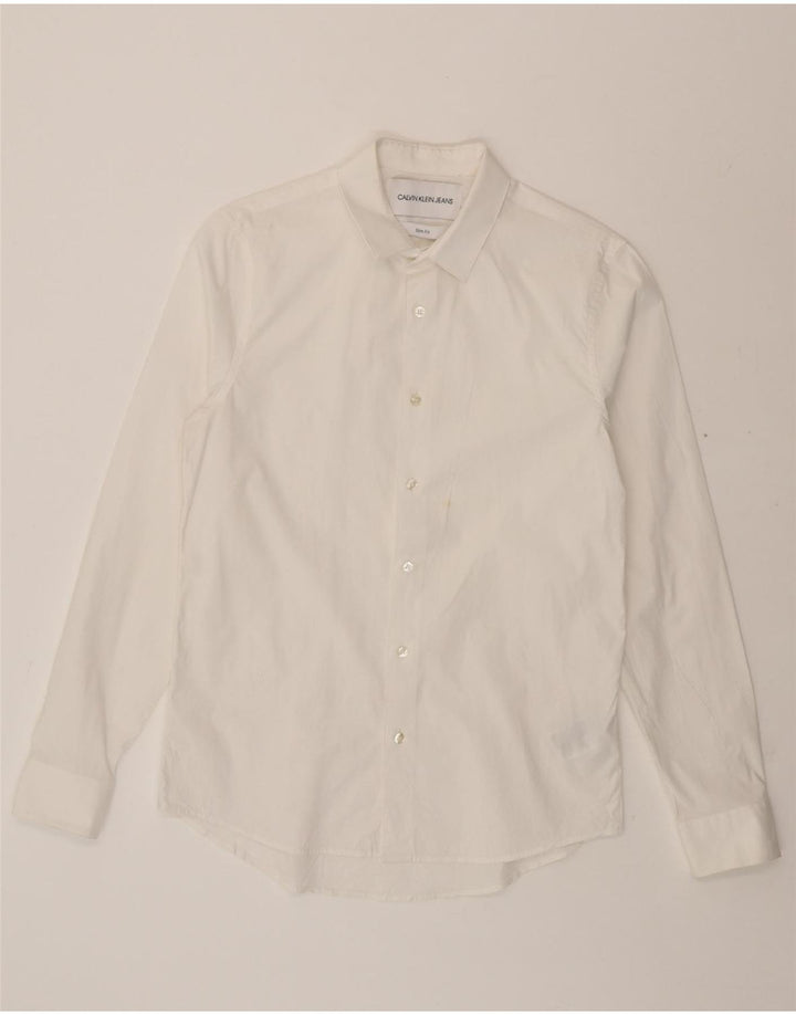 CALVIN KLEIN JEANS Mens Slim Fit Shirt Medium White Cotton Vintage Calvin Klein Jeans and Second-Hand Calvin Klein Jeans from Messina Hembry 