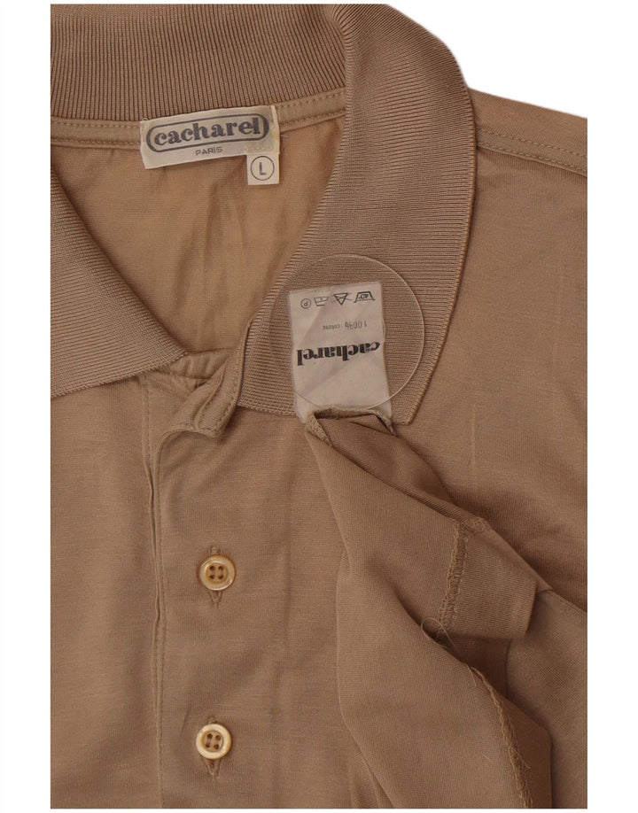 Cacharel Mens Polo Shirt Large Beige Cotton