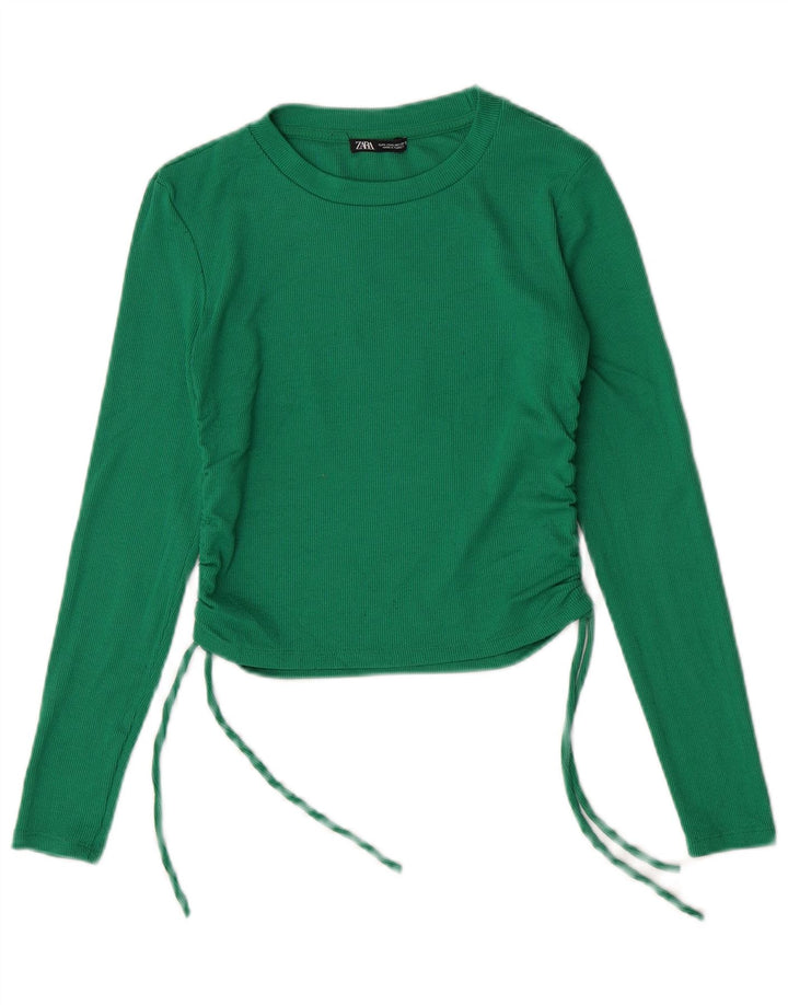 Zara Womens Crop Top Long Sleeve UK 14 Large Green