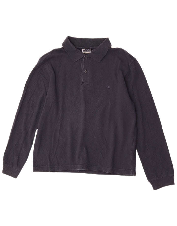 Champion Mens Long Sleeve Polo Shirt Medium Navy Blue Cotton