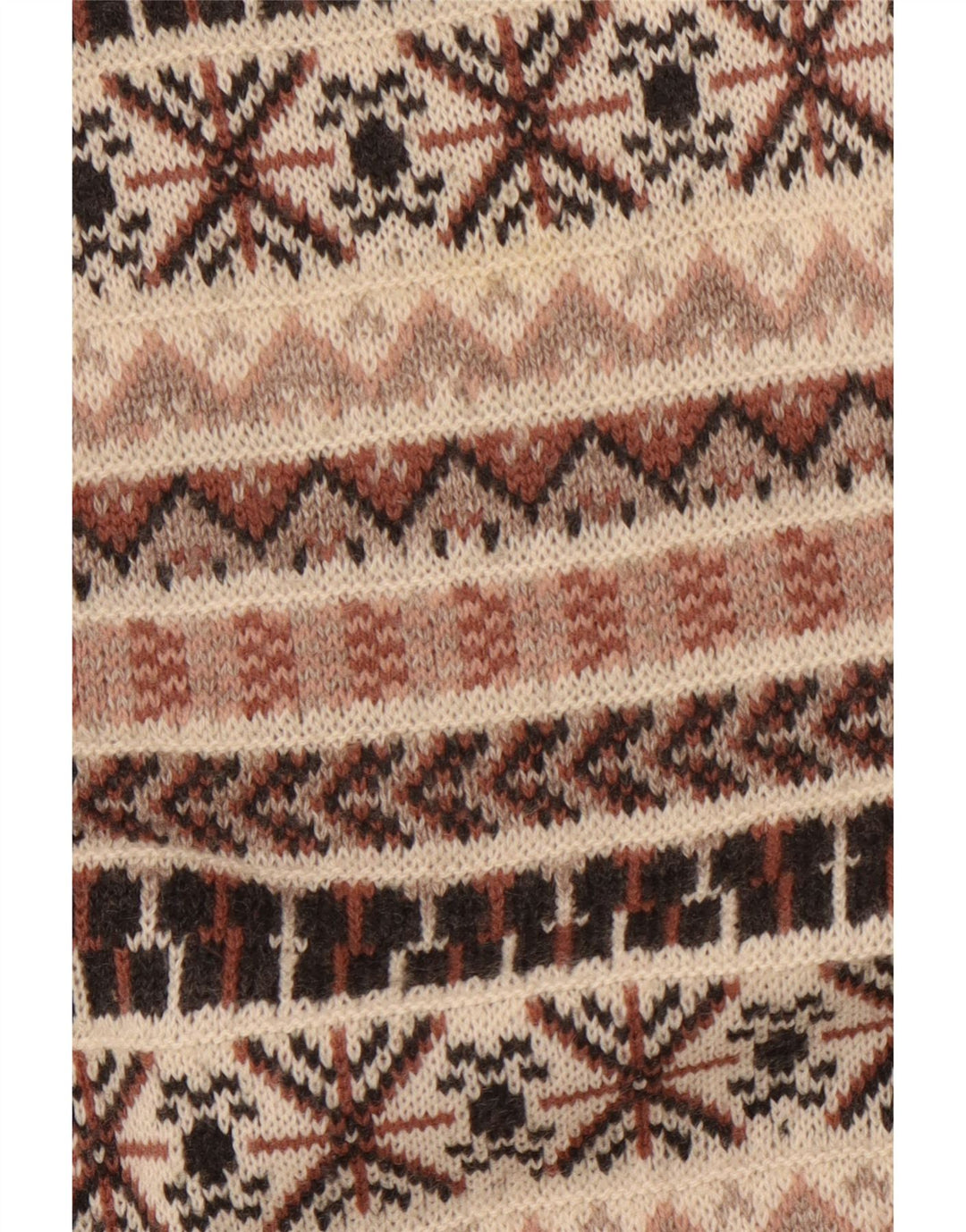 Vintage Mens Turtle Neck Jumper Sweater Medium Beige Fair Isle Wool