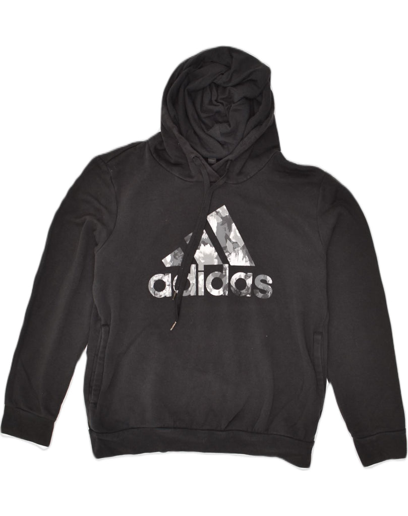 ADIDAS Womens Graphic Hoodie Jumper UK 12/14 Medium Black Cotton | Vintage Adidas | Thrift | Second-Hand Adidas | Used Clothing | Messina Hembry 