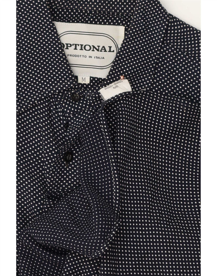 Vintage Mens Short Sleeve Shirt Medium Navy Blue Spotted Viscose