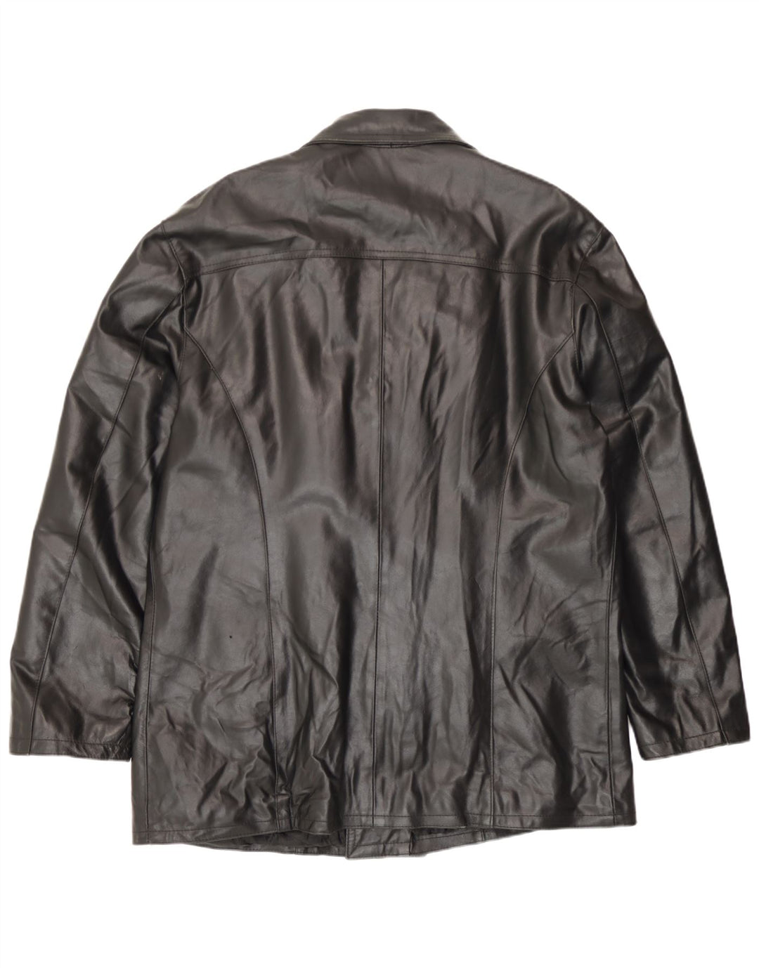 Vintage Mens Double Breasted Leather Jacket IT 54 2XL Black Leather