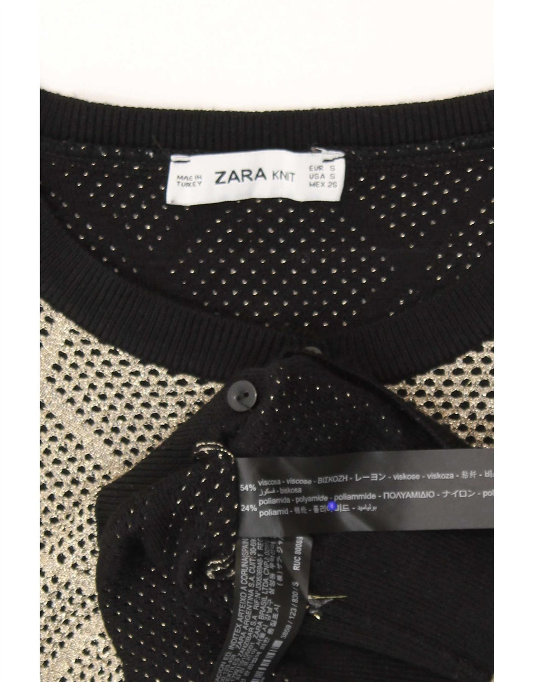 Zara Womens Cardigan Sweater UK 10 Small Grey Argyle/Diamond Viscose
