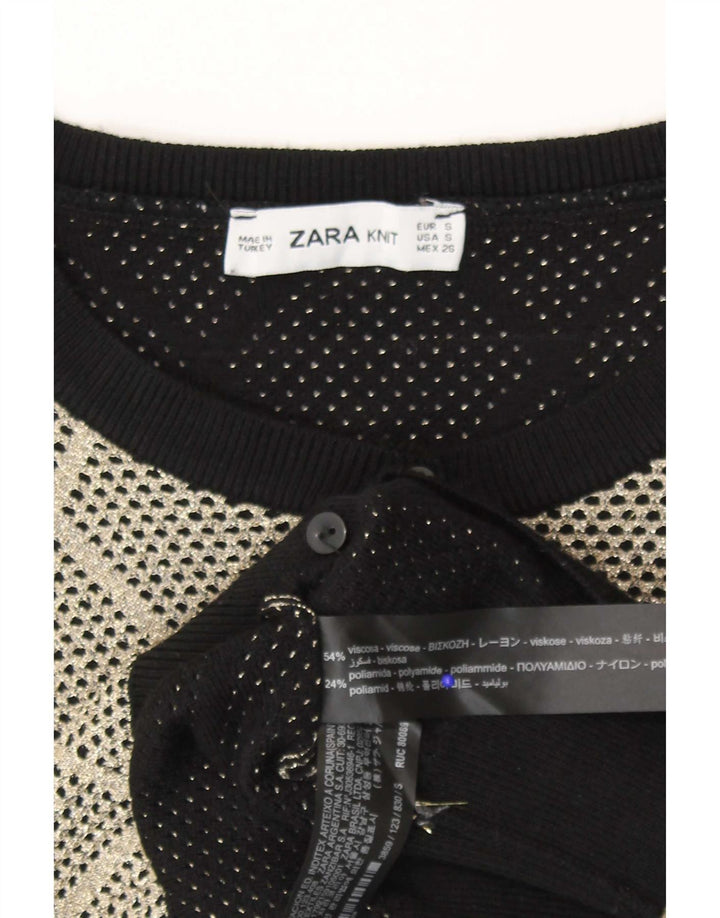 Zara Womens Cardigan Sweater UK 10 Small Grey Argyle/Diamond Viscose