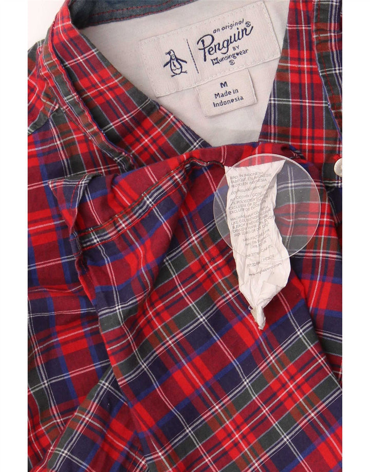 Penguin Mens Short Sleeve Shirt Medium Red Check Cotton