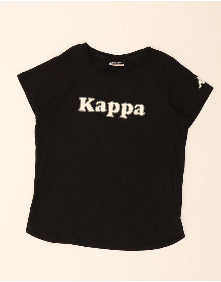 KAPPA Womens Graphic T-Shirt Top UK 12 Medium Black Cotton Vintage Kappa and Second-Hand Kappa from Messina Hembry 