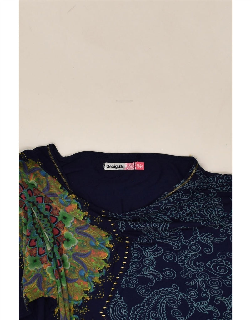 DESIGUAL Girls Graphic Top Long Sleeve 13-14 Years Navy Blue Paisley | Vintage Desigual | Thrift | Second-Hand Desigual | Used Clothing | Messina Hembry 