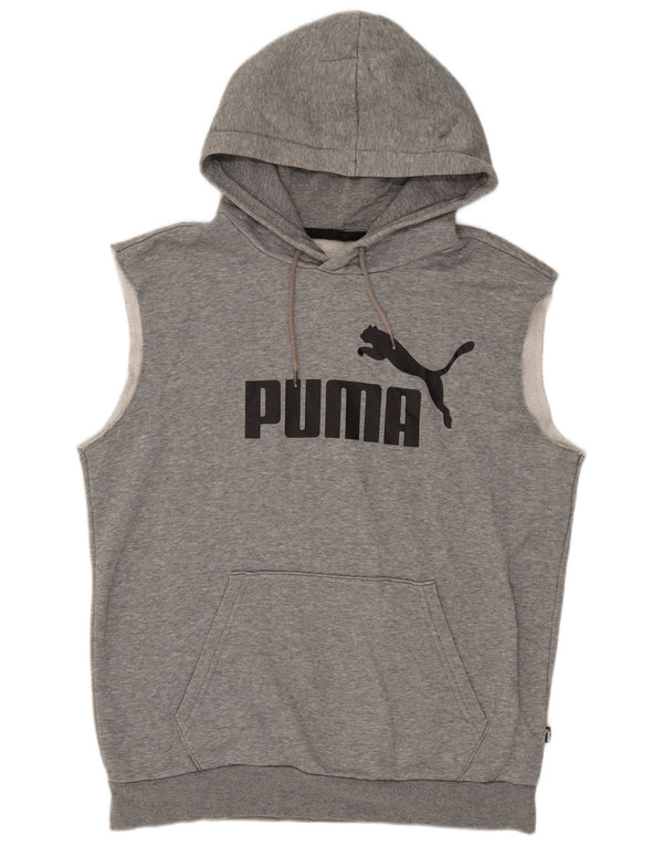 Puma Mens Graphic Sleeveless Hoodie Jumper Medium Grey Flecked