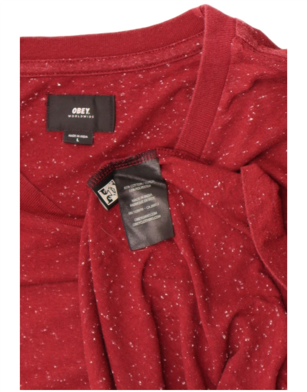 Obey Mens T-Shirt Top Large Red Flecked Cotton