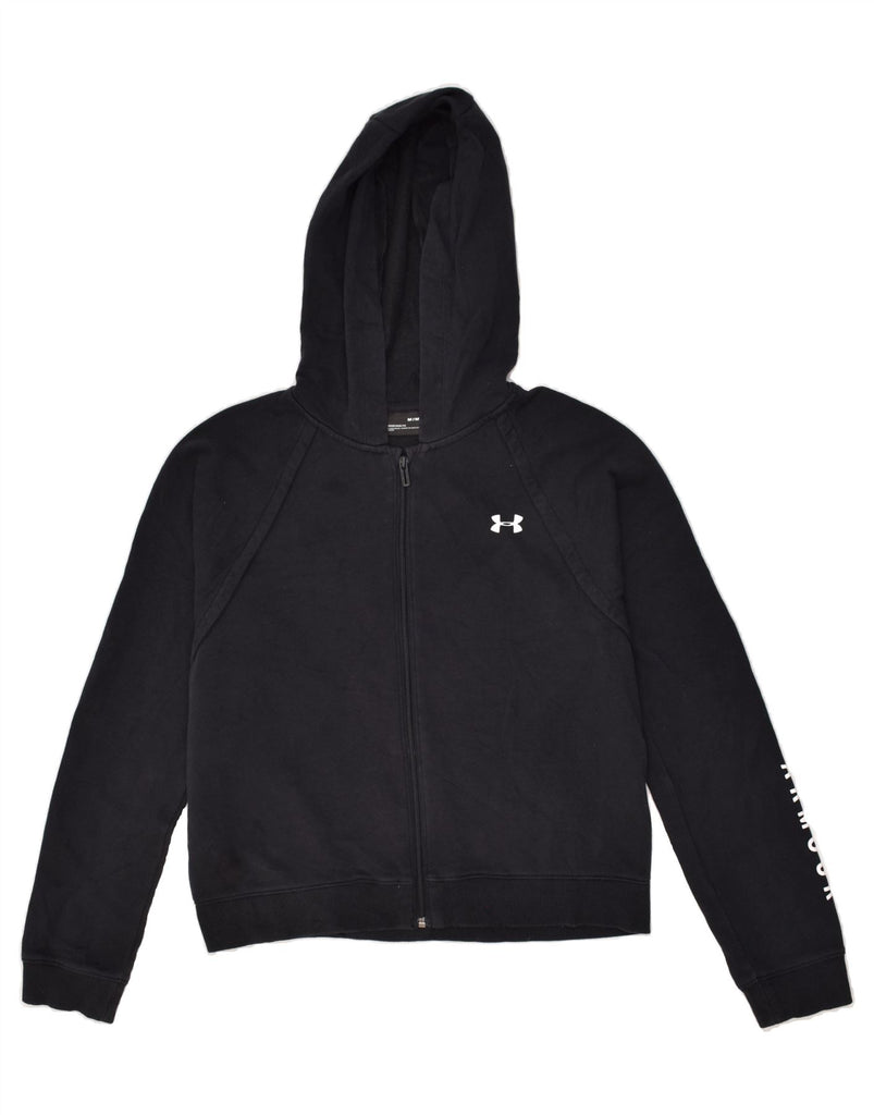 UNDER ARMOUR Womens Graphic Zip Hoodie Sweater UK 14 Medium Black Cotton | Vintage Under Armour | Thrift | Second-Hand Under Armour | Used Clothing | Messina Hembry 