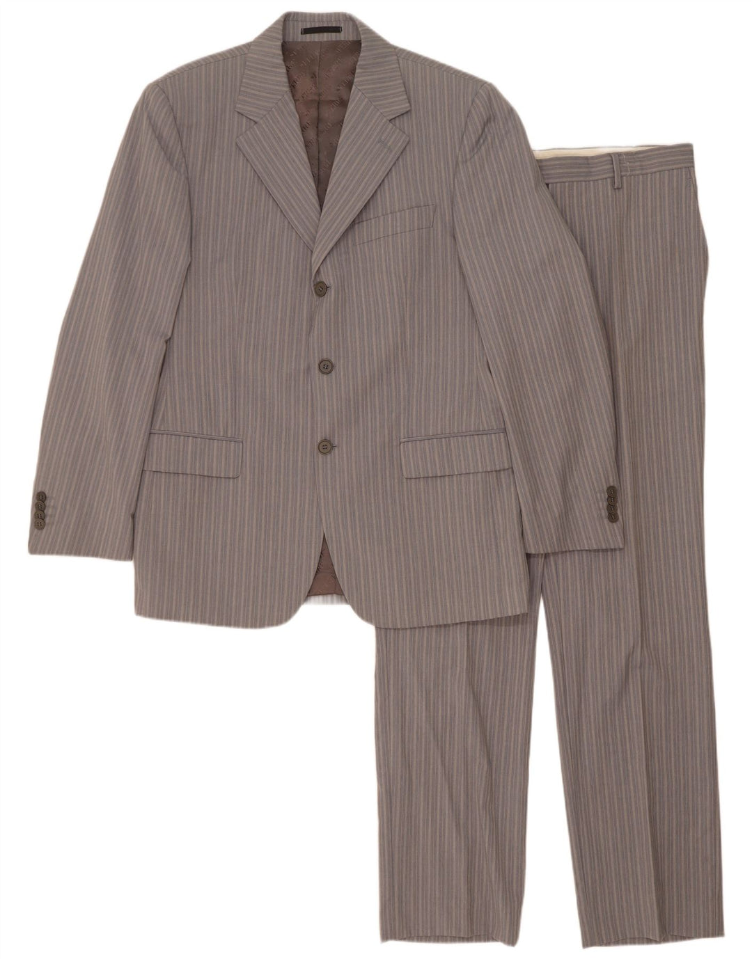 Ferre Mens 3 Button 2 Piece Suit IT 50 Large W34 L33 Grey Striped Viscose