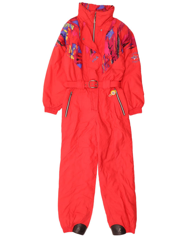 Fila Womens Hooded Ski Jumpsuit IT 44 Medium Red Geometric