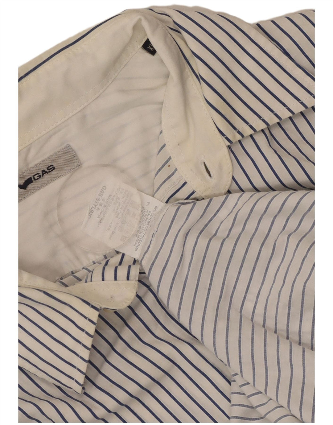 Gas Mens Shirt 2XL White Striped Cotton