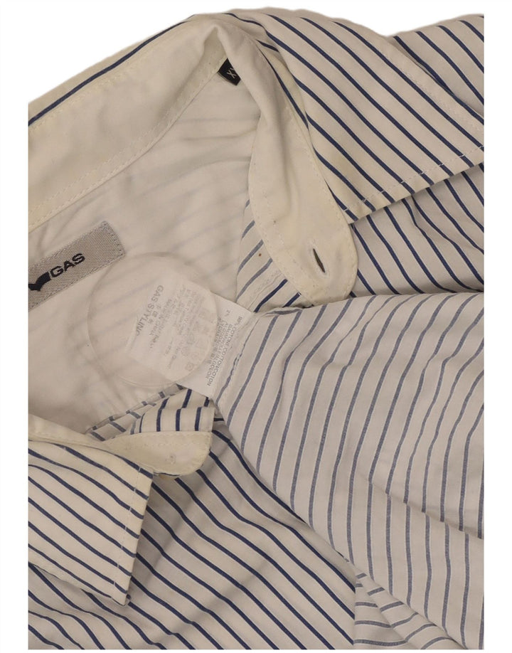 Gas Mens Shirt 2XL White Striped Cotton