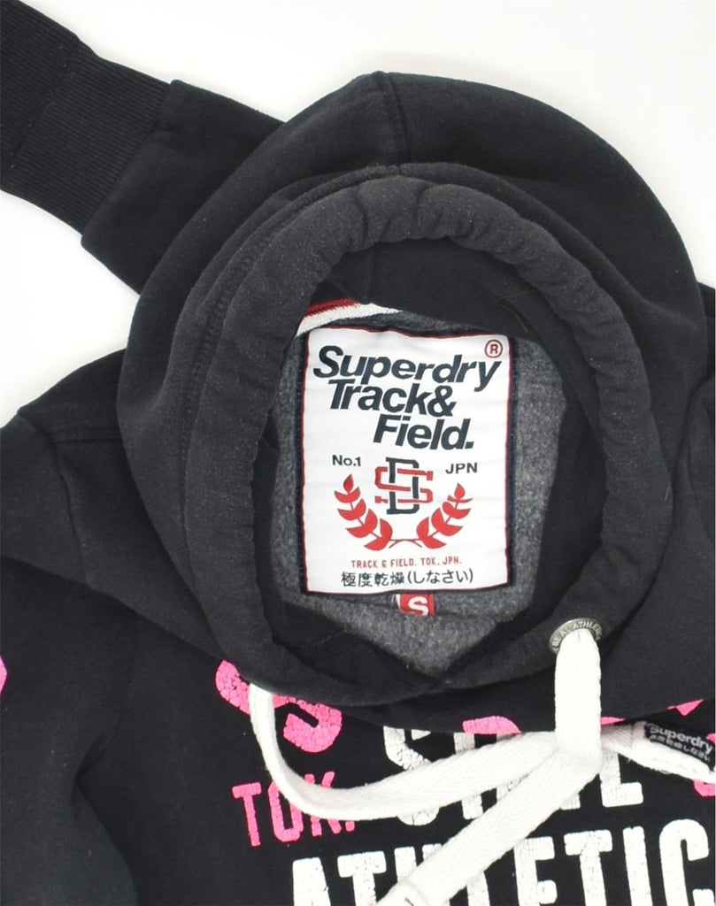 SUPERDRY Womens Track & Field Graphic Hoodie Jumper UK 10 Small Black | Vintage Superdry | Thrift | Second-Hand Superdry | Used Clothing | Messina Hembry 