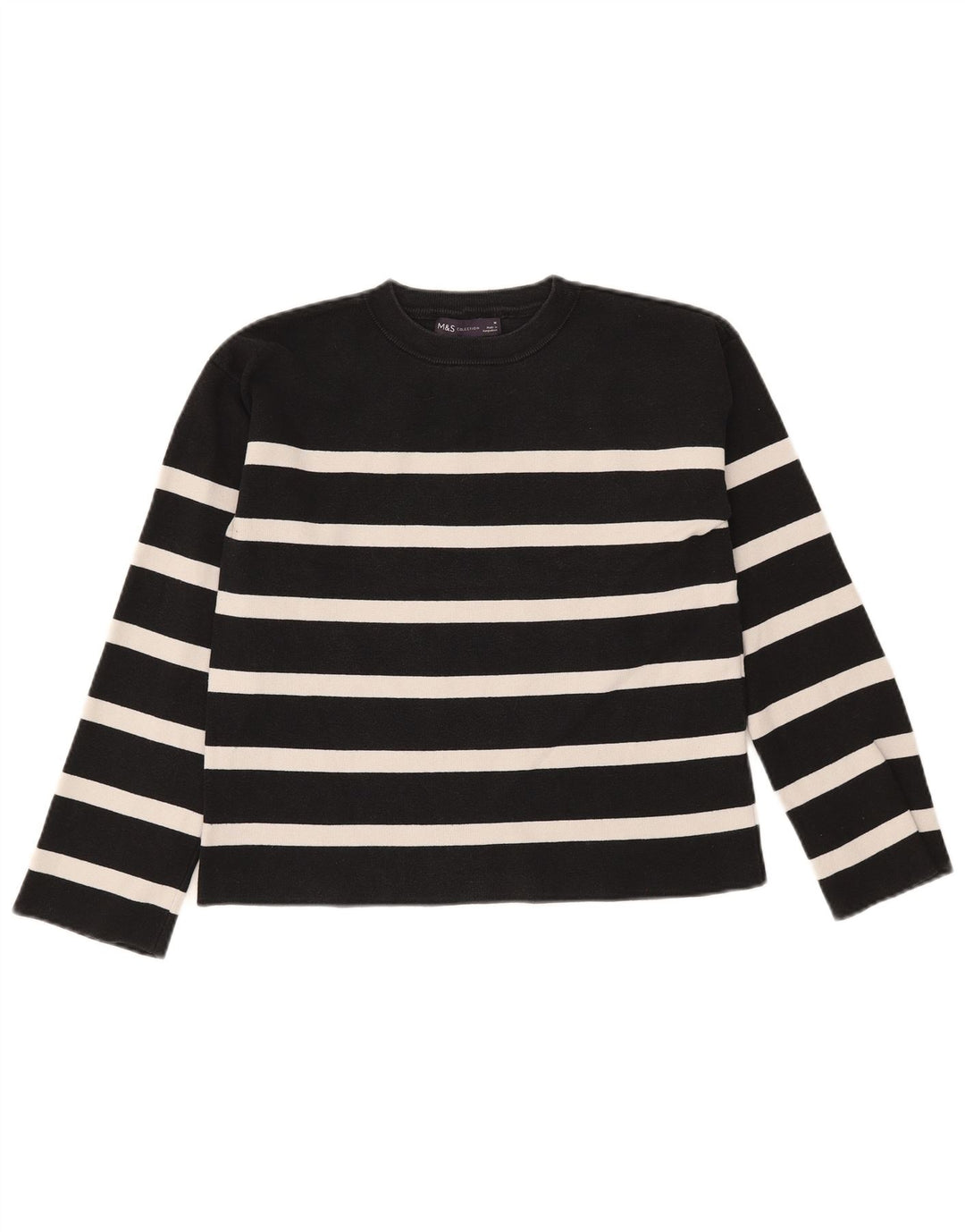 Marks & Spencer Womens Crew Neck Jumper Sweater UK 12 Medium Black Striped