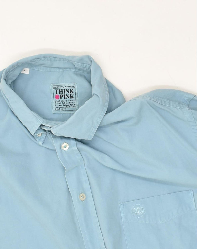 THINK PINK Mens Shirt Large Blue Cotton | Vintage Think Pink | Thrift | Second-Hand Think Pink | Used Clothing | Messina Hembry 