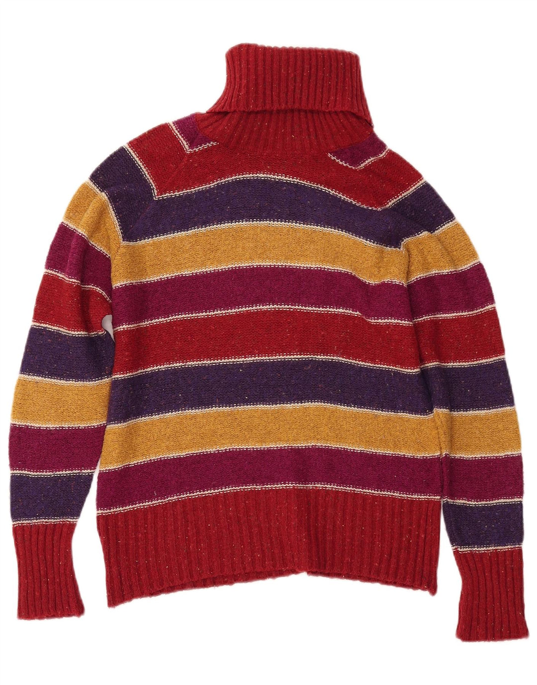 VINTAGE Womens Roll Neck Jumper Sweater UK 14 Medium Multicoloured Striped