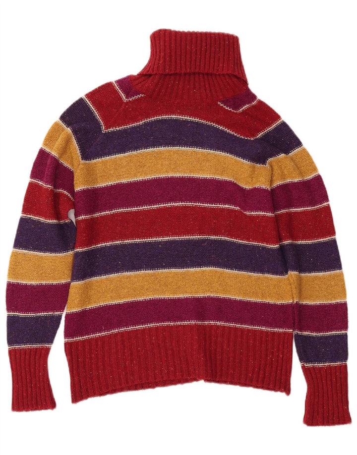 VINTAGE Womens Roll Neck Jumper Sweater UK 14 Medium Multicoloured Striped