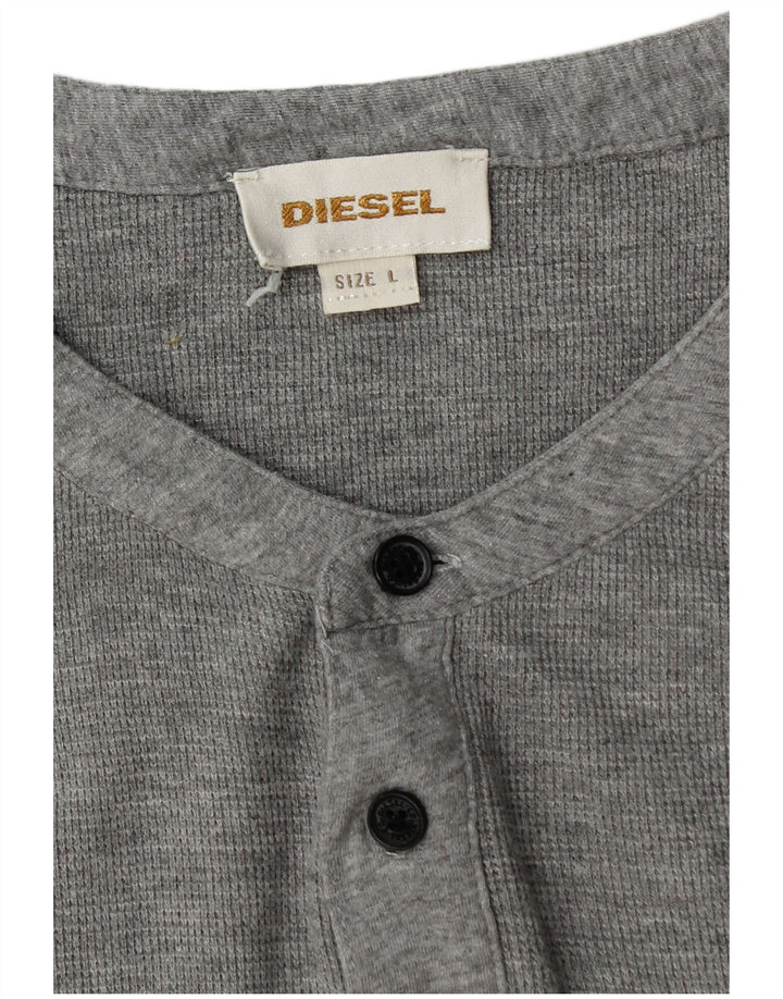 Diesel Mens Graphic Top Long Sleeve Large Grey Cotton