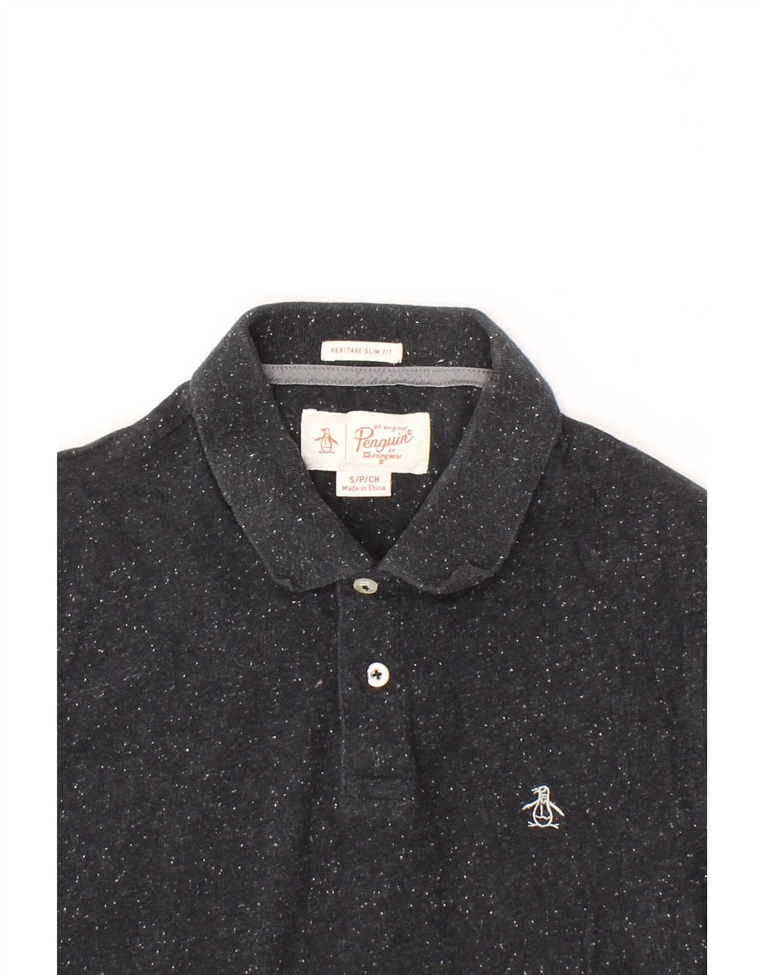 PENGUIN Mens Heritage Slim Fit Polo Shirt Small Black Flecked Vintage Penguin and Second-Hand Penguin from Messina Hembry 