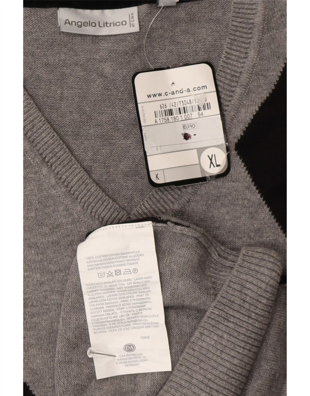 Angelo Litrico Mens Vest Tank Top XL Grey Argyle/Diamond Cotton