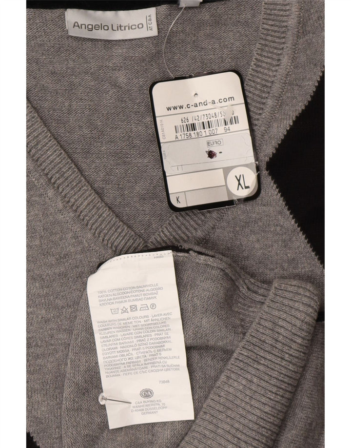Angelo Litrico Mens Vest Tank Top XL Grey Argyle/Diamond Cotton