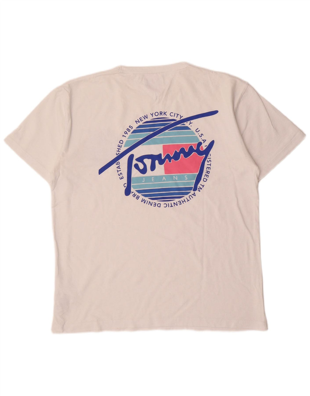 TOMMY HILFIGER Mens Graphic T-Shirt Top Large White Cotton