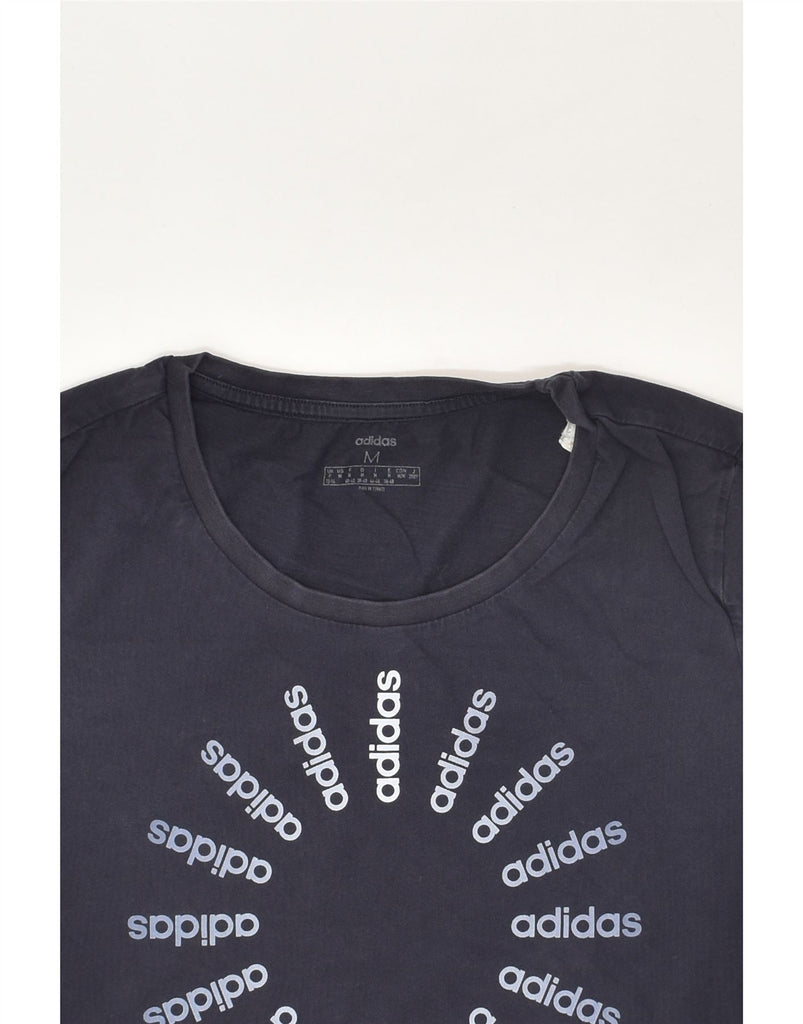 ADIDAS Womens Graphic T-Shirt Top UK 12/14 Medium Navy Blue Cotton | Vintage Adidas | Thrift | Second-Hand Adidas | Used Clothing | Messina Hembry 