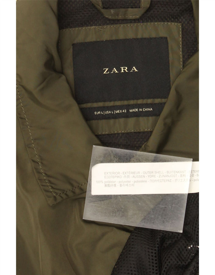 Zara Mens Rain Jacket UK 40 Large Khaki Polyester
