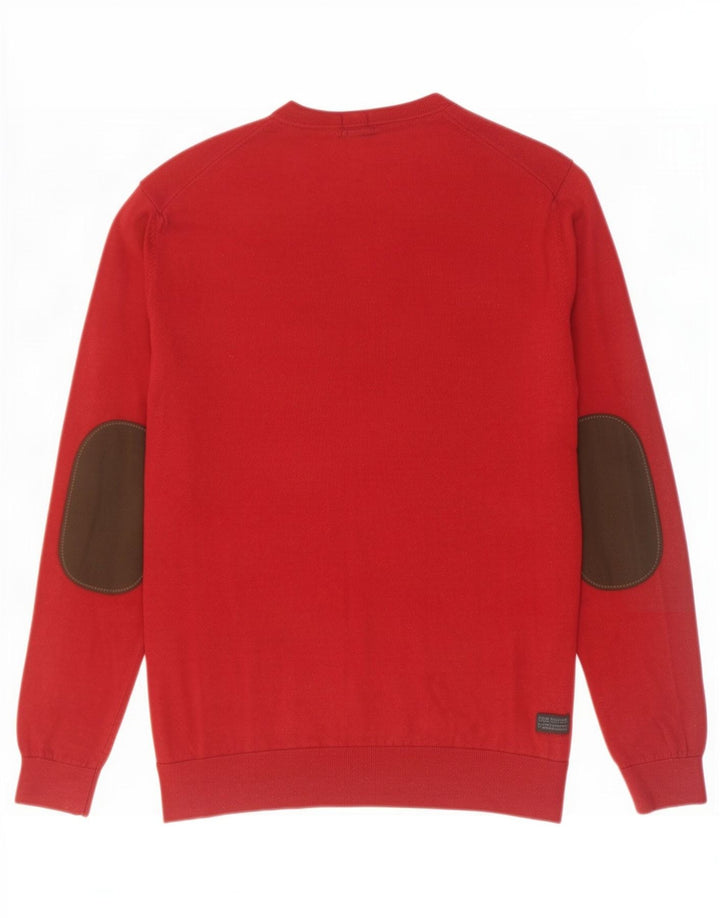 Hugo Boss Mens Regular Fit V-Neck Jumper Sweater Medium Red Colourblock