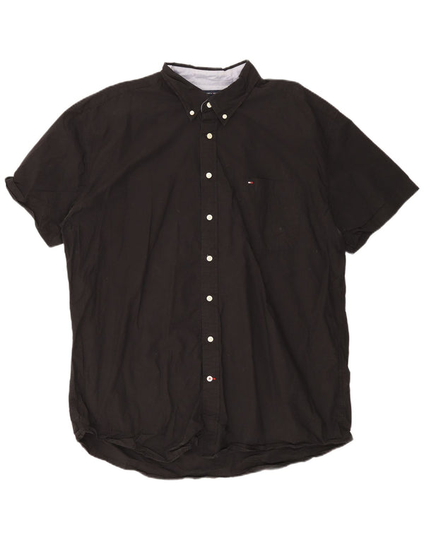 Tommy Hilfiger Mens Short Sleeve Classic Fit Shirt 2XL Black Cotton
