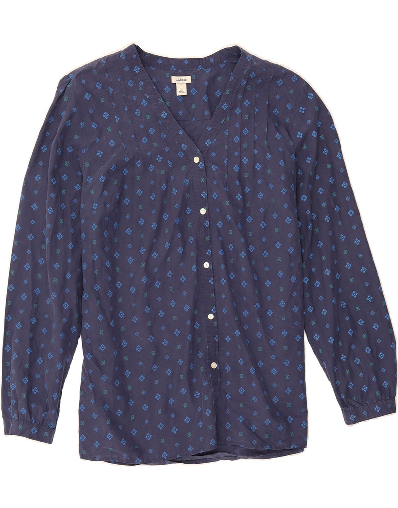 L.L.BEAN Womens Shirt Blouse UK 16 Large Navy Blue Floral Tencel Vintage L.L.Bean and Second-Hand L.L.Bean from Messina Hembry 