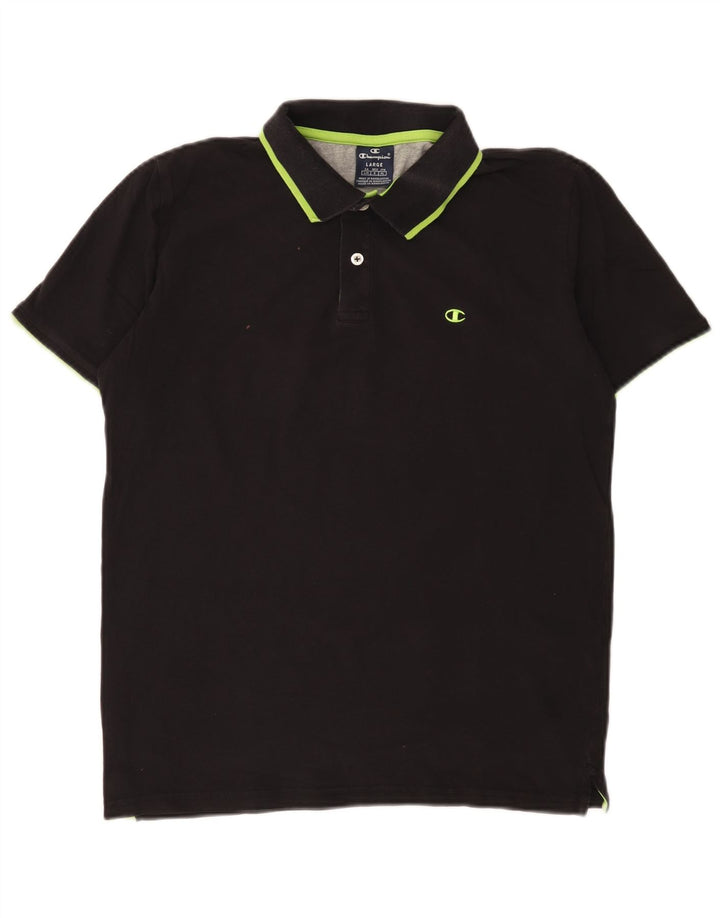 CHAMPION Mens Polo Shirt Large Black Cotton