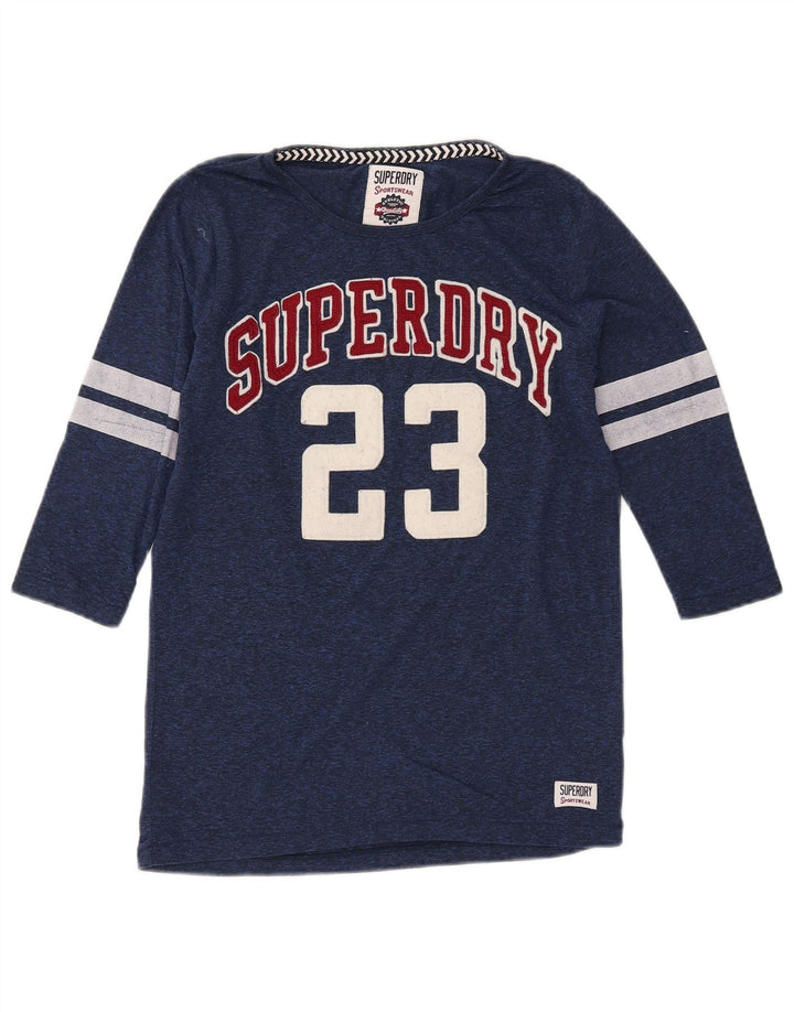 SUPERDRY Womens Graphic Top 3/4 Sleeve UK 2 2XS Navy Blue Polyester