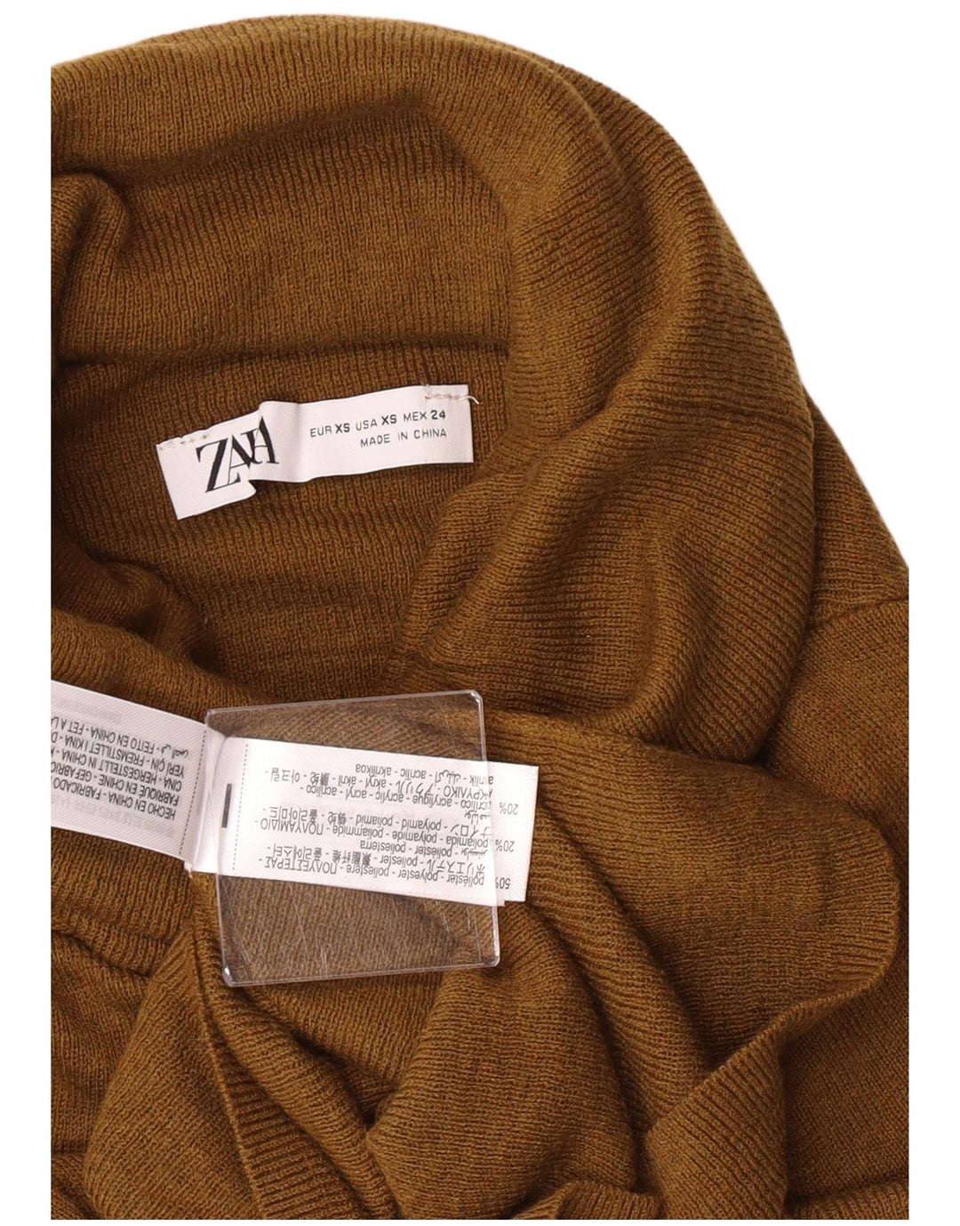 Zara Womens Roll Neck Jumper Sweater UK 4 XS Khaki Polyester