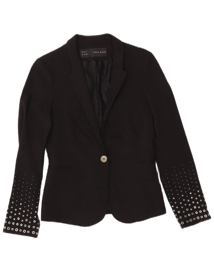 ZARA Womens 1 Button Blazer Jacket UK 12 Medium Black Polyester