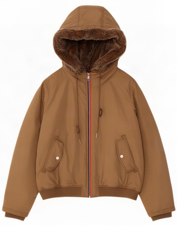 Tommy Hilfiger Womens Hooded Padded Jacket UK 14 Large Brown Nylon