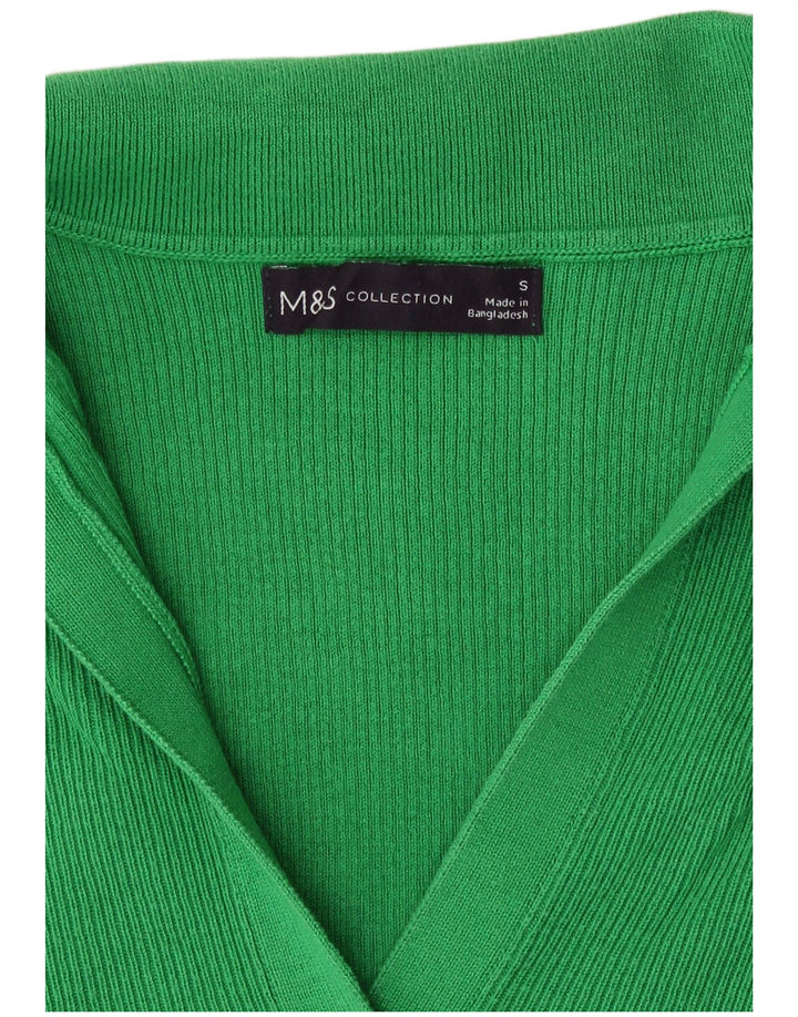 Marks & Spencer Womens Knit Polo Shirt UK 8 Small Green