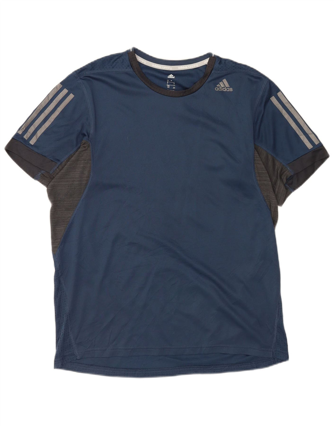 Adidas Mens Climacool T-Shirt Top Large Navy Blue Pinstripe Polyester